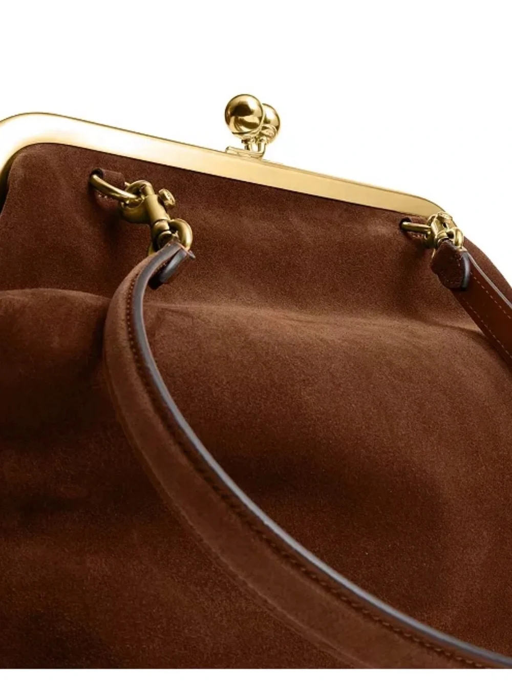 Coach Brown Suede Frame-Top Shoulder Bag with Gold Hardware
